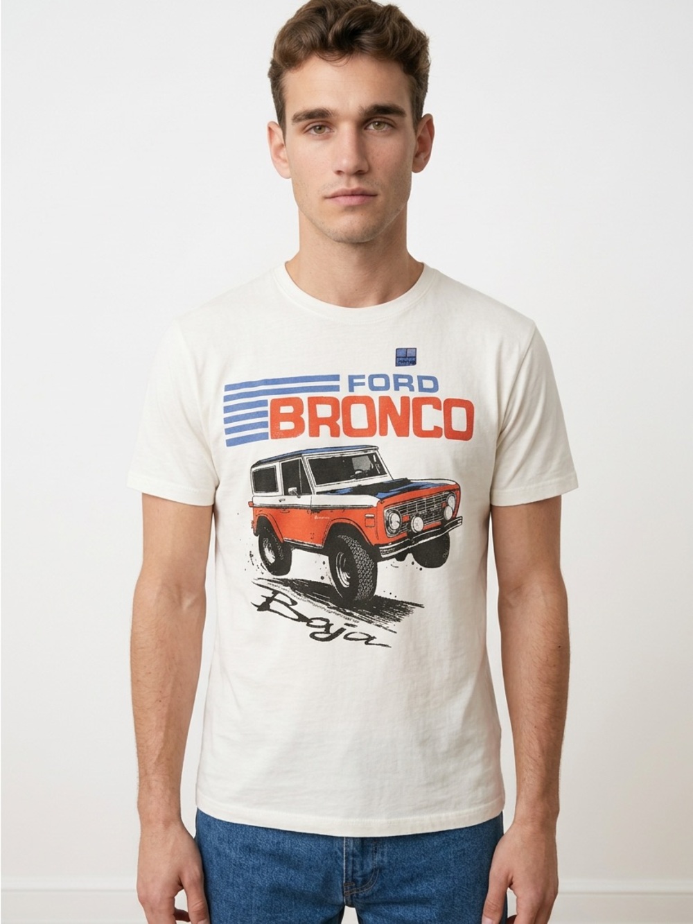 Junk Food Clothing White Tee with Orange and Blue Ford Bronco Graphic